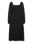 Brenna Square Neck L/S Midi Georgette Dress Black Bubbleroom