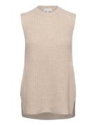 Rib O-Neck Long Vest Beige Davida Cashmere