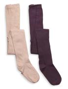 2-Pack Stockings W. Pattern Purple Minymo