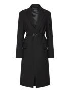 Structured Double Fabric Coat With Belt Black Mango