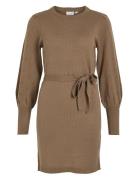 Viava L/S Belt Short Knit Dress Beige Vila