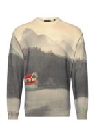 Printed Dropped Shoulder Crewneck Beige Scotch & Soda