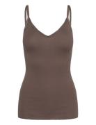 Rwbelle Sl V-Neck Elastic Top Brown Rosemunde