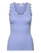 Rwbeatha Sl V-Neck Lace Top Blue Rosemunde