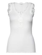 Rwbeatha Sl U- Neck Lace Button Top White Rosemunde