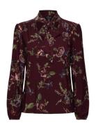 Floral Stretch Jersey Tie-Neck Top Burgundy Lauren Ralph Lauren