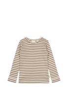 T-Shirt L/S Modal Striped Brown Petit Piao