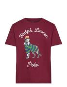 Dog-Print Cotton Jersey Tee Burgundy Ralph Lauren Kids