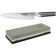 Global G-2 Kockkniv 20cm + Mareld slipsten 1000/3000 Grit