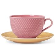 Lyngby Porcelæn Rhombe Color tekopp med fat 39 cl, rosa/sand