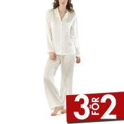 Damella Woven Silk Plain Pyjamas Set Elfenben silke Small Dam