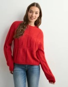 Pieces - Röd - Pcjenna Ls O-Neck Cable Knit Noos B