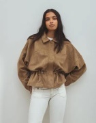 Nelly - Beige - Drawstring Brushed Collar Jacket