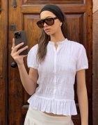 Nelly - Vit - Puff Sleeve Smock Blouse