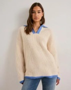 Pieces - Beige - Pcbera Ls Oversize Polo Knit Bc