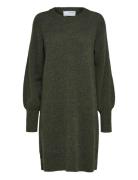 Selected Femme Slflulu Ls Knit Dress O-Neck B Noos Khaki Green