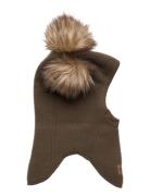 Wool Fullface W. Pom Pom Accessories Headwear Balaclava Khaki Green Mi...