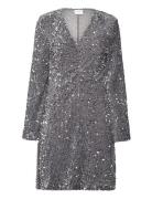 Vibarina Wide Sleeve Glitter Dress Kort Klänning Silver Vila