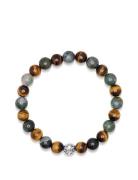 Men's Wristband With Aquatic Agate, Brown Tiger Eye And Silv Armband S...