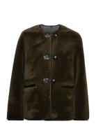 Fur-Effect Coat With Appliqués Outerwear Faux Fur Khaki Green Mango