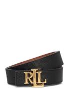 Logo Reversible Pebbled Leather Belt Bälte Black Lauren Ralph Lauren