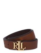 Logo Reversible Pebbled Leather Belt Bälte Brown Lauren Ralph Lauren