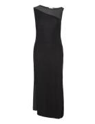 Fluid Jersey Panel Midi Dress Knälång Klänning Black Calvin Klein