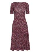 Floral Stretch Cotton Midi Dress Maxiklänning Festklänning Burgundy La...