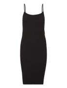 Slub Rib Strappy Dress Knälång Klänning Black Calvin Klein Jeans