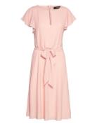 Belted Bubble Crepe Dress Knälång Klänning Pink Lauren Ralph Lauren