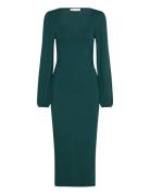 Rudina Puff Sleeve Midi Dress Knälång Klänning Khaki Green Bubbleroom