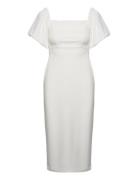Puff Sleeve Midi Dress Knälång Klänning White Gina Tricot