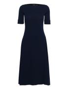 Stretch Cotton Midi Dress Knälång Klänning Navy Lauren Ralph Lauren