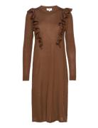 Dress Long Sleeve Knälång Klänning Brown Noa Noa