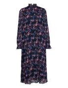 Pleated Georgette Midi Dress Knälång Klänning Navy Ganni