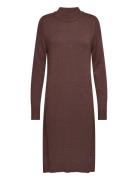 Viril Crew Neck L/S Midi Dress - Noos Knälång Klänning Brown Vila