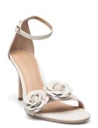 Allie Floral-Trim Nappa Leather Sandal Sandal Med Klack White Lauren R...