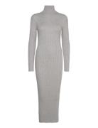 Turtleneck Ribbed Midi-Dress Knälång Klänning Grey Mango