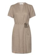 Linen Dress Kort Klänning Brown Rosemunde