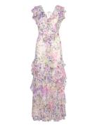 Floral Ruffle-Trim Georgette Gown Maxiklänning Festklänning Multi/patt...