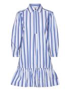 Stripe Cotton Kort Klänning Blue Ganni