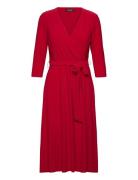 Surplice Jersey Dress Knälång Klänning Red Lauren Ralph Lauren