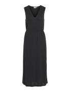 Vimodala V-Neck S/L Midi Dress - Noos Knälång Klänning Black Vila