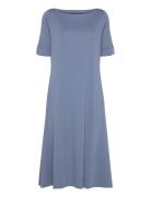 Stretch Cotton Midi Dress Knälång Klänning Blue Lauren Women