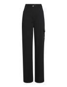 Stretch Twill High Rise Straight Bottoms Trousers Cargo Pants Black Ca...