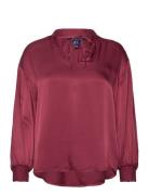 GANT D1. Stand Collar Pop Over Blouse Burgundy