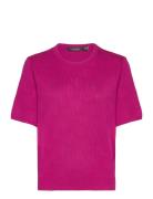 Monogram Jacquard Short-Sleeve Sweater Tops Knitwear Jumpers Pink Laur...