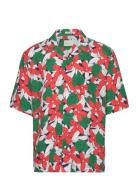 Rel Viscose Floral Print Ss Shirt Tops Shirts Short-sleeved Green GANT