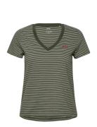 Perfect Vneck Annalise Stripe Tops T-shirts & Tops Short-sleeved Green...