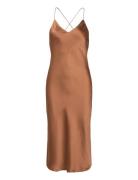 Charmeuse Slip Dress Designers Knee-length & Midi Brown Lauren Ralph L...